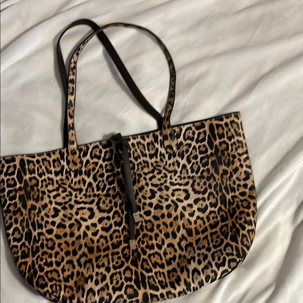 Brown and Black Leopard Print Tote Bag with Black Trim
